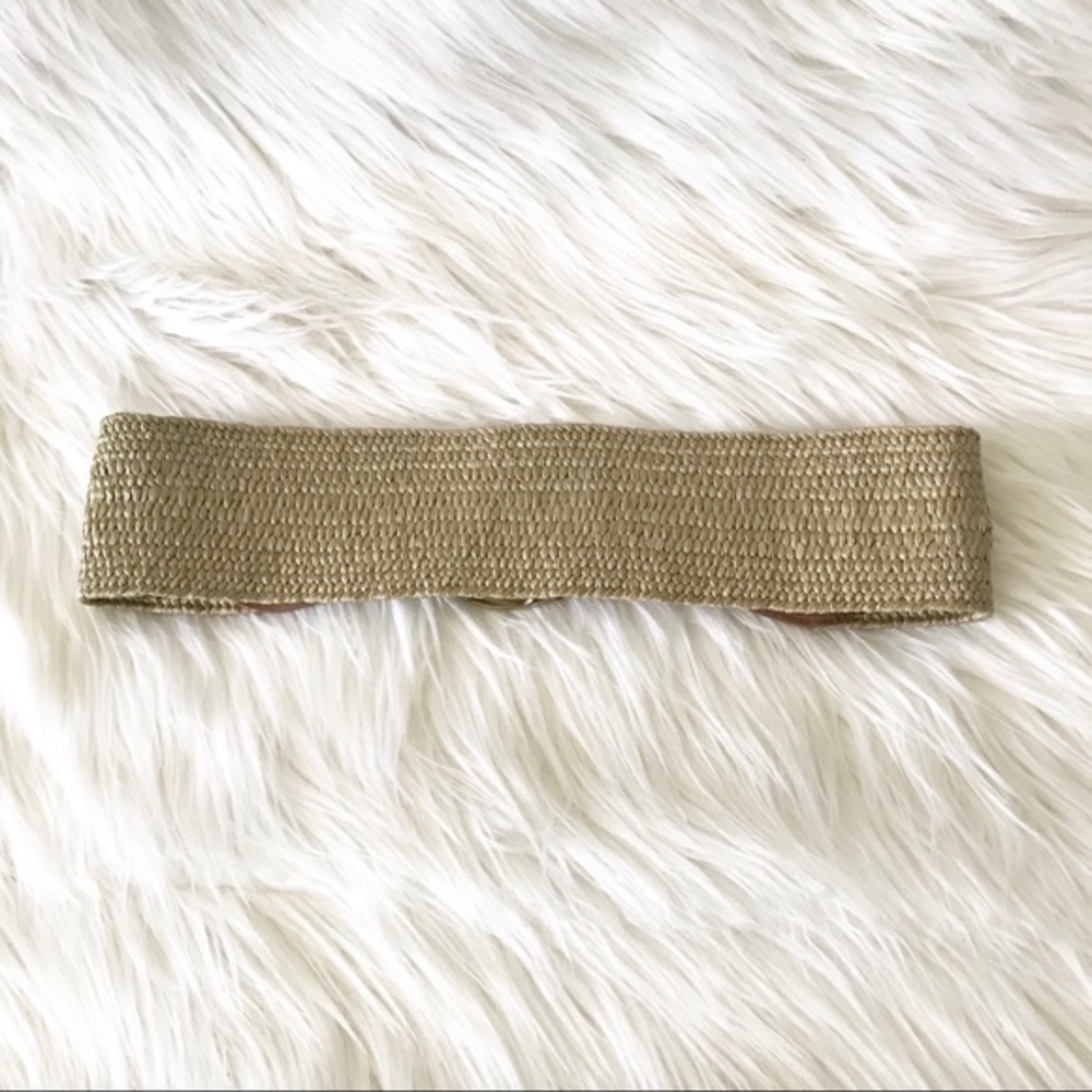 Boho straw brown polka dot leather gold plate belt - Picture 3 of 7